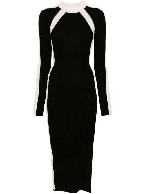 Two-tone ribbed midi dress - Black