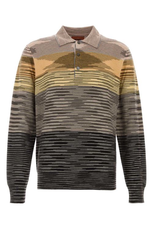 Striped Wool Polo Shirt — Brown