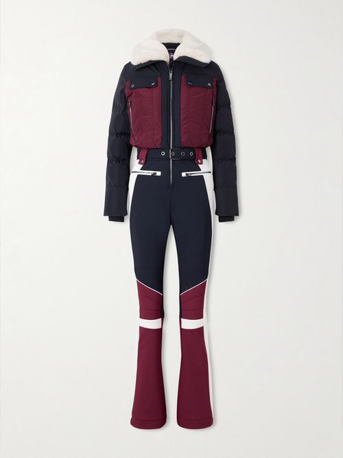 Karei Belted Plush-trimmed Padded Shell Ski Suit - Burgundy