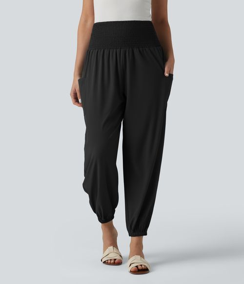 Breezeful™ Ultra High-Waist Shirred Quick Dry Resort Joggers with Pockets  - Black