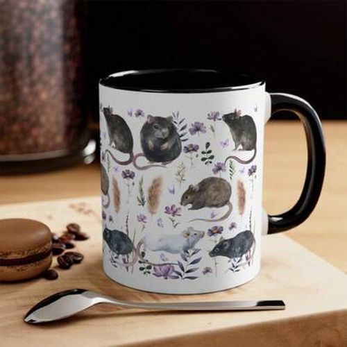 Rat Mug Kawaii Mugs, Cute Rats Cup, Rat Mom Rats Lover Coffee Mug, Wildflower Mug Rat Themed Gifts Rat Gift, Mug, Birthday White Elephant Gift F