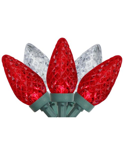 Northlight 100-Count Red And Pure White Faceted LED C9 Christmas Lights - 66 ft Green Wire