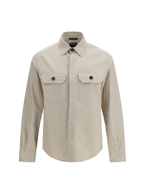 Linen, Wool and Silk Blend Shirt Jacket — Beige