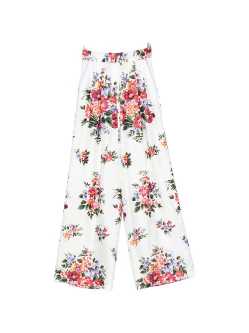Flower Print Silk Trousers