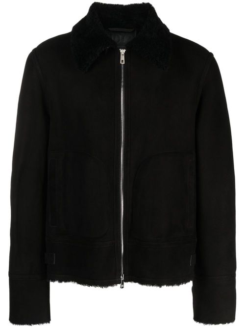 Spread-collar suede jacket - Black