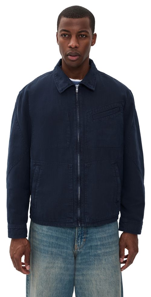 Elijah Zip Jacket In Linen Twill Dark Navy