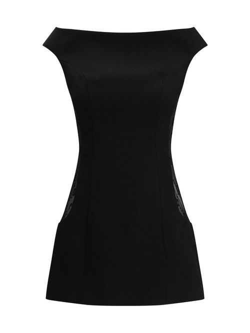 Wool Bouclé Sleeveless Mini Dress — Black