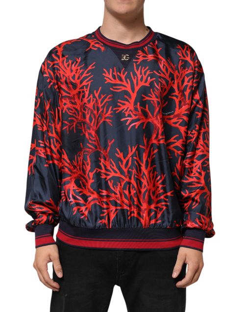 Coral Print Silk Sweatshirt — Navy