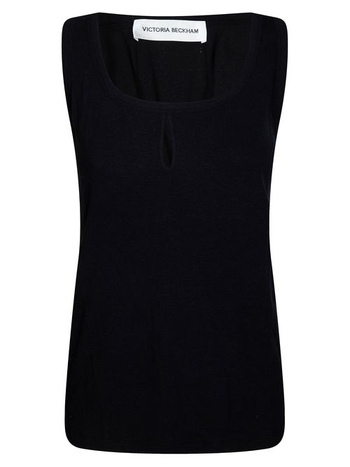 Black Cotton And Linen Blend Split Tank Top