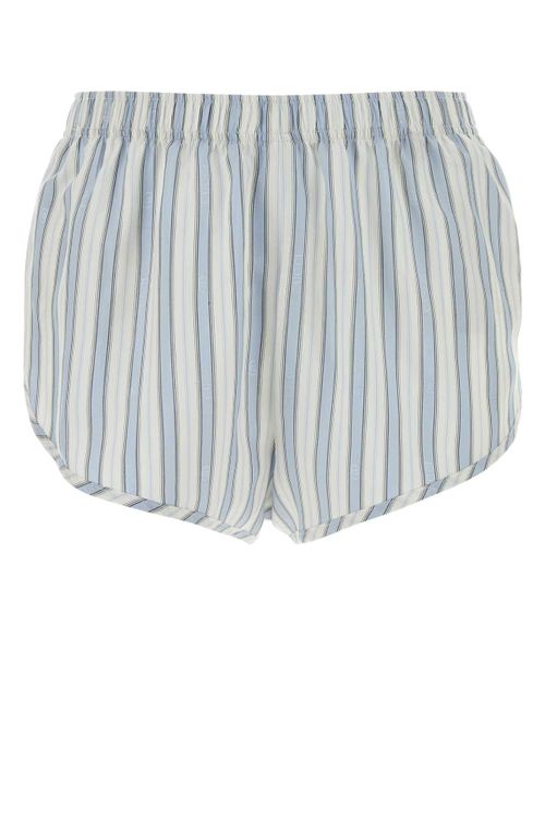Embroidered Silk Bermuda Shorts — Blue