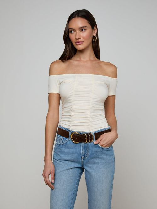 Baliegh Ruched Bodysuit In Vintage White