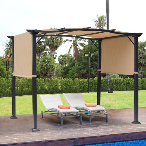 Outsunny Outdoor Gazebo Overhead Backyard Shade Sun Shelter Steel In Khaki