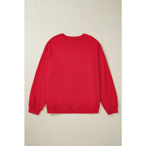 Racing Red Solid Crew Neck Drop Shoulder Plus Size Sweatshirt Women
