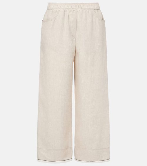 Linen cropped wide-leg pants
