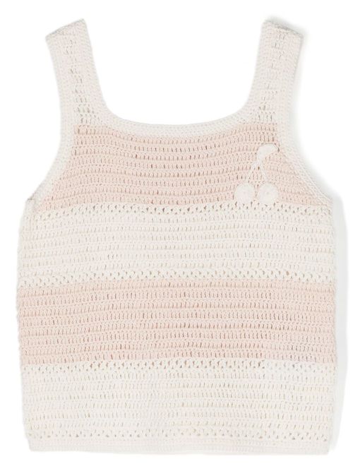 Crochet-knit cotton tank top - White