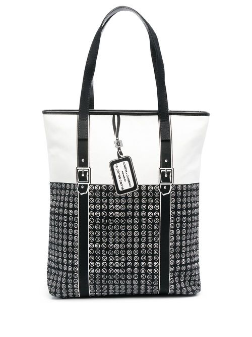 Geometric-print panelled shoulder bag - Black