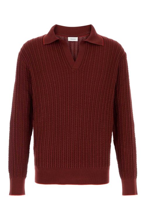 Ribbed Cotton-Silk Blend Sweater — Red