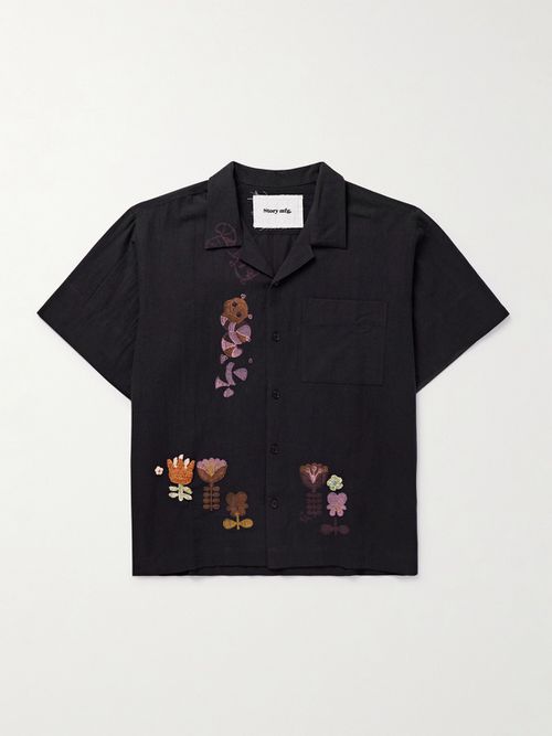 Men - Greetings Camp-Collar Appliquéd Printed Cotton and Hemp-Blend Shirt