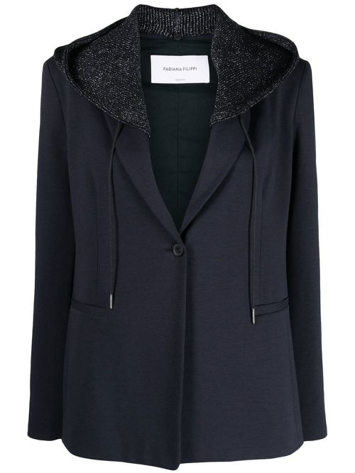 Hooded single-breasted blazer - Blue
