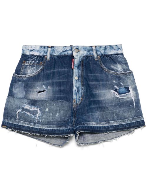 Distressed-effect denim shorts - Blue
