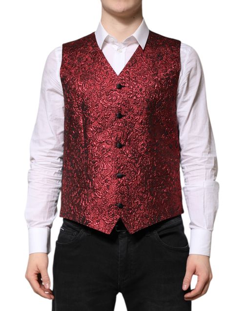 Floral Brocade Vest — Red