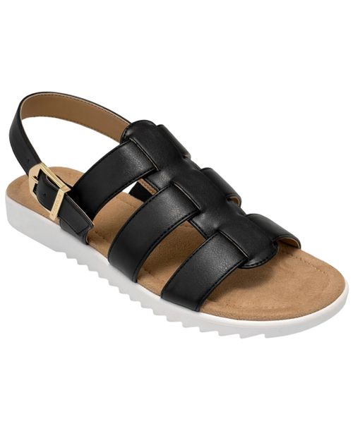 Women's Jara Fisherman Round Toe Sandals - Black Faux Leather