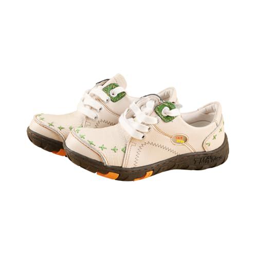 TMA EYES Vintage Hand Crafted Patchwork Genuine Leather Casual Shoes Color Block Design Lace Up Outdoor Wear Resistant