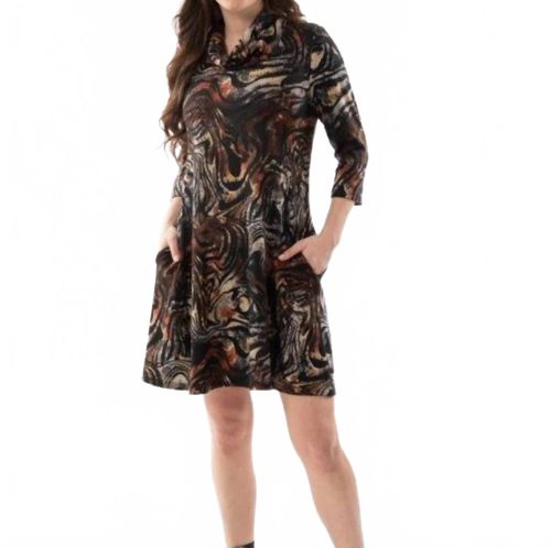 Animal Print A-Line Cowl Dress In Brown