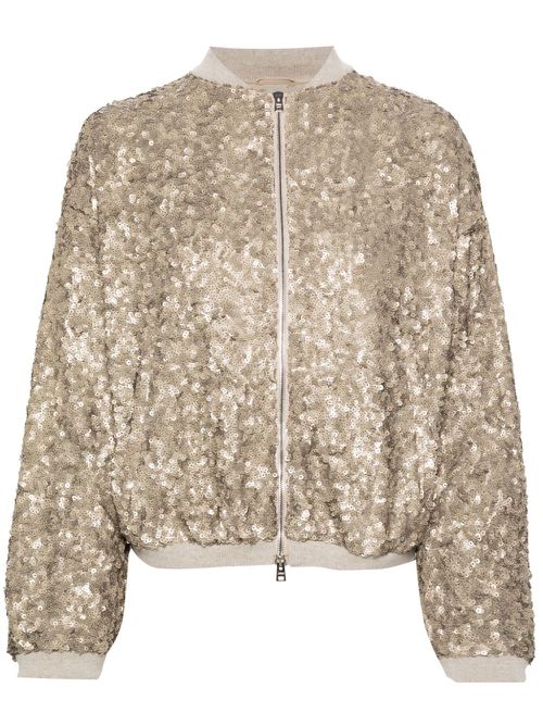 Sequined zip-up bomber jacket - Gold