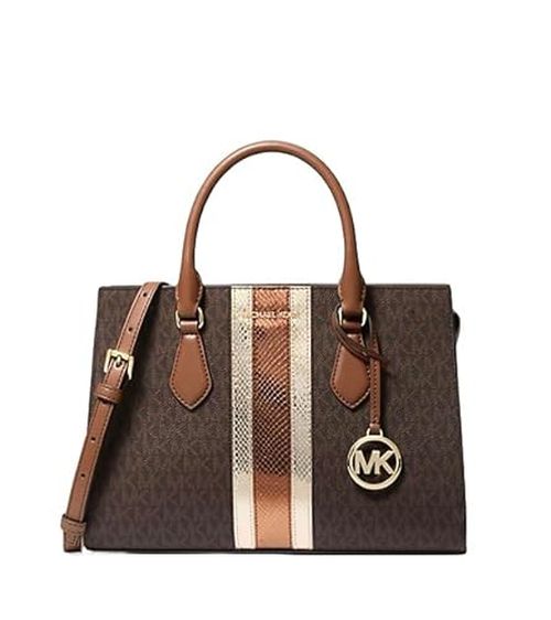 Michael Kors Sheila Medium Signature Logo and Metallic Satchel 