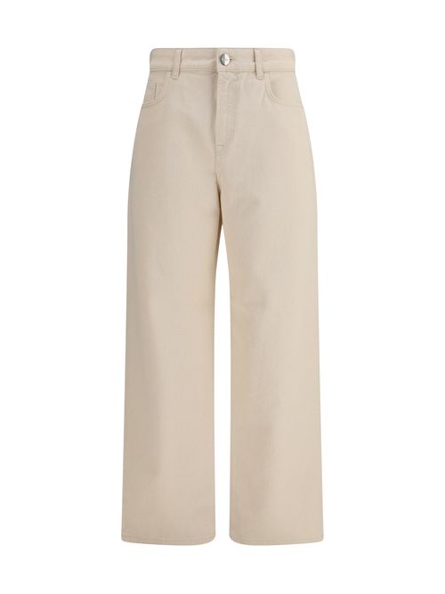 Baggy Fit Cotton Jeans — Beige