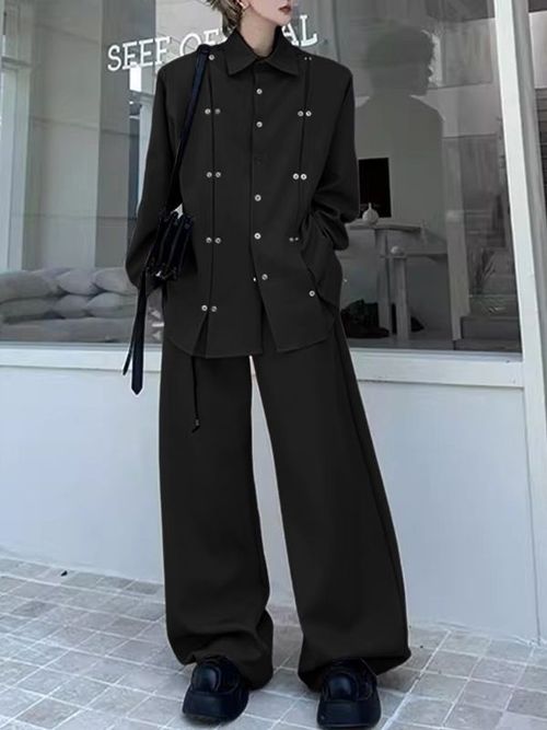 Men's Multi Button Design Casual Two Pieces Outfit SKUL37227 - Black / S