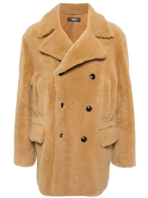 Double-breasted shearling coat - Brown