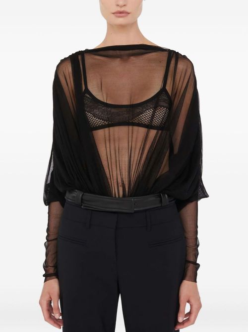 Sheer draped bodysuit - Black