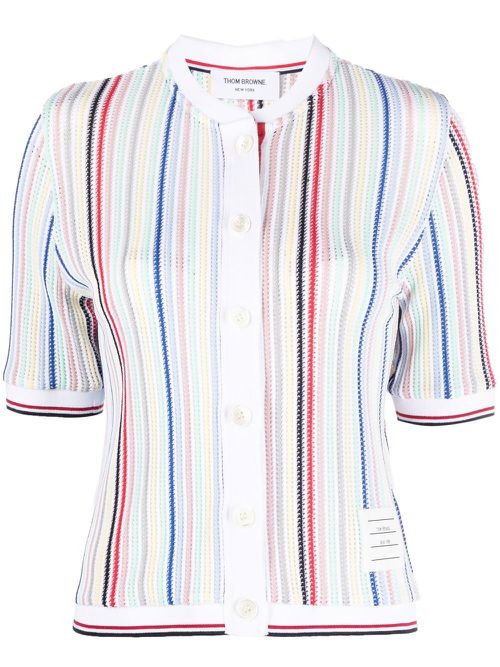 Striped short-sleeve cardigan - White