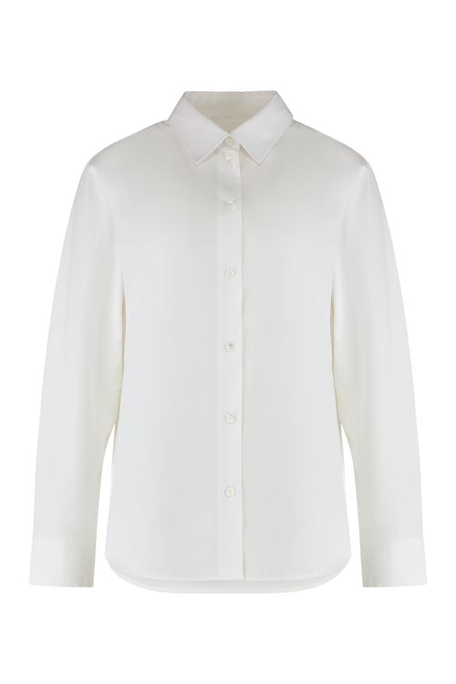 Women's Long-Sleeve Cotton Shirt with Button-Front and Classic Collar
