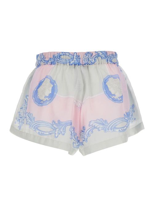 Pink Shorts With Elastic Waist And All-over Graphic Print In Cotton And Silk Blend Woman