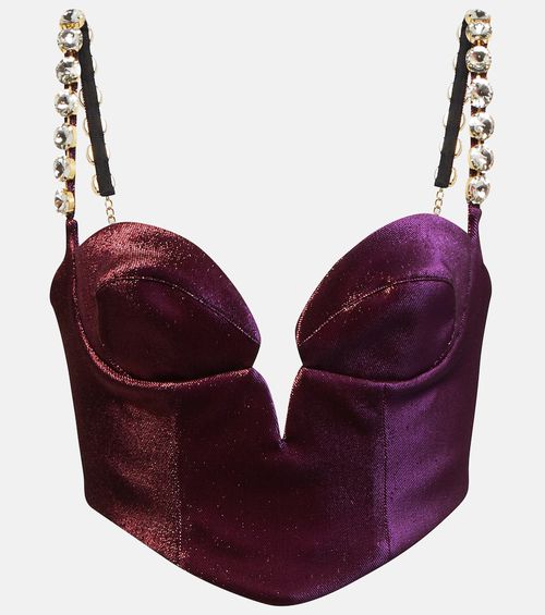 Area Embellished cotton-blend cropped top