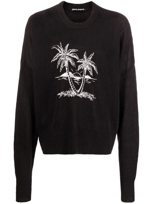 Palm Tree-print linen jumper - Black