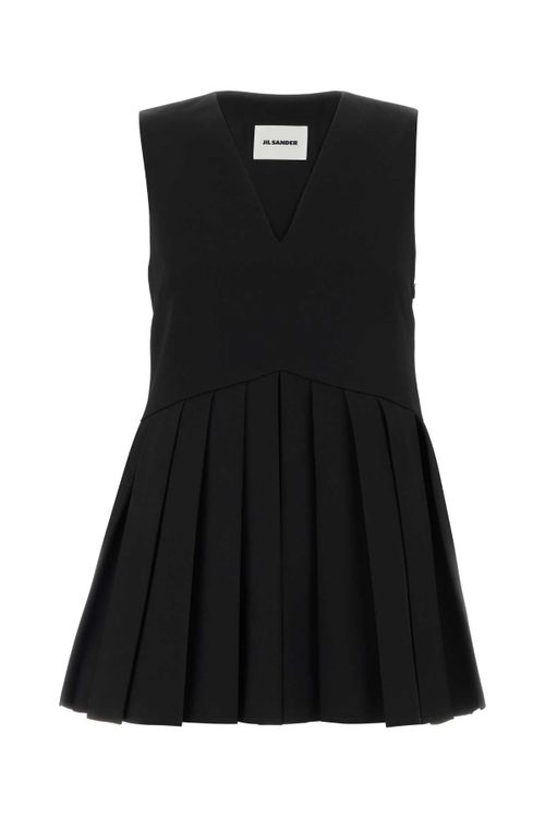 Pleated Virgin Wool Dress — Black