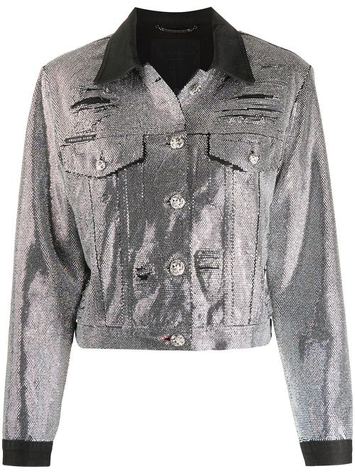 Crystal-embellished denim jacket - Silver