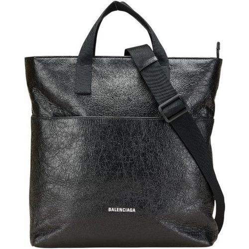 Balenciaga Pre-owned Womens Everyday Leather Tote Bag with Adjustable Shoulder Strap - Black - One