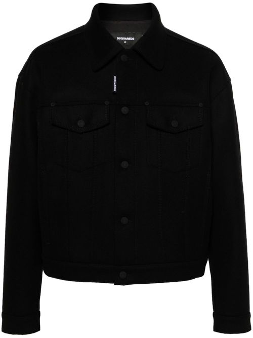 Oversized-collar shirt jacket - Black
