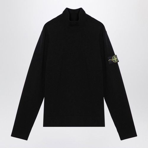 Stone Island Black Wool Meld Turtleneck Sweater