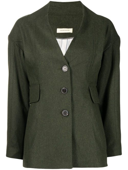 Single-breasted collarless blazer - Green