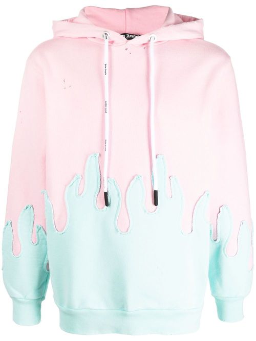 Layered Flames drawstring hoodie - Pink