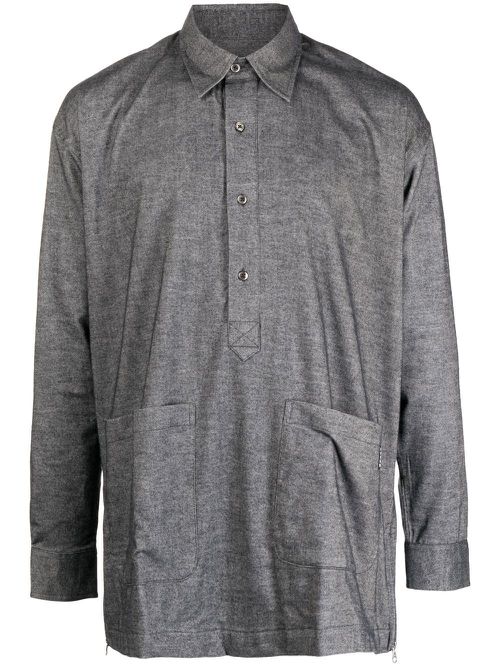 Button placket long-sleeve shirt - Black