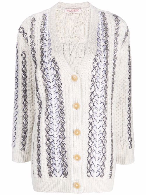 Sequin-embellished knitted cardigan - White