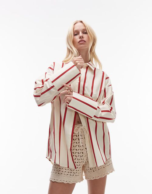 Topshop oversized deep cuff shirt in buttermilk stripe-Multi