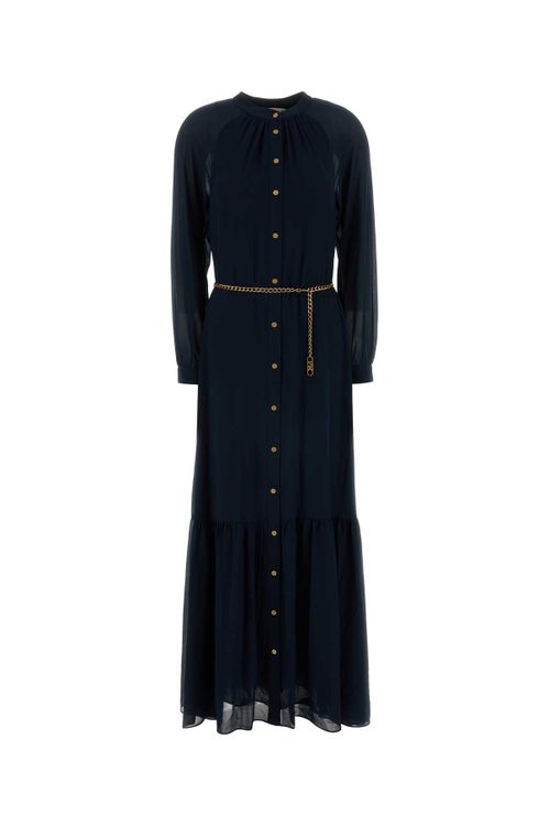 Button-Front Crepe Shirt Dress — Navy